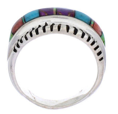 Turquoise Multicolor Inlay Sterling Silver Ring Size 6-1/2 NS39020
